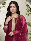 Varanga Women Fuchsia Lace Embellished Sleeveless Straight Kurta Paired With Tonal Plazzo And Dupatta