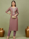 zari embroidered yoke Kurta With pant and Dupatta