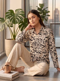 Cream Coloured Slim Collar Long Sleeves Geometric Shirt