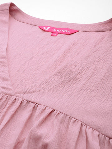 Varanga Women Plus Size Pink Empire Gathered Details A-Line Kurta Paired With Tonal Bottom