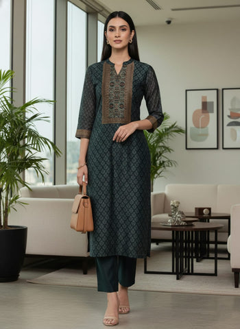 Varanga Women Grey Floral Printed Straight Kurta Paired With Solid Bottom And Printed Dupatta