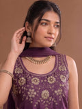 Round Neck Embroidered Kurta Set Featuring Zari And Sequin Work With Flared Palazzo And Embellished Dupatta
