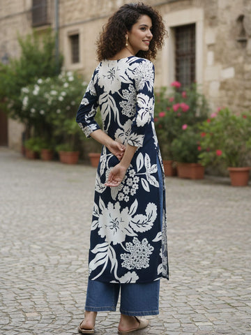 Varanga Navy Night Floral Kurta