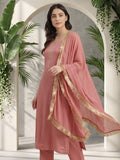 Varanga Women Mauve Straight Kurta With Tonal  Ottom & Dupatta