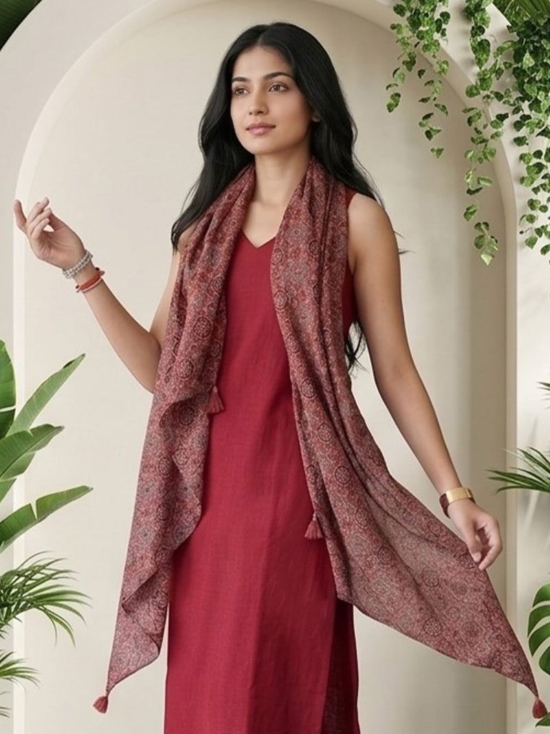 The Linear Crimson kurta Set With Dupatta