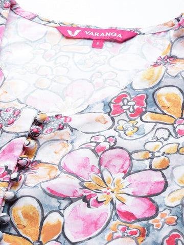 Varanga Multi Colour Floral Printed Crop Top with Palazzos
