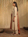 Off-White Embroidered Kurta Set With Printed Scallop Border Dupatta