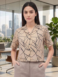 Beige Coloured Short Sleeves Shirt Collar Top