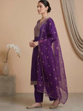 Varanga Women Zari Embroidered Yoke Kurta With Trouser & Sequins Detailed Dupatta