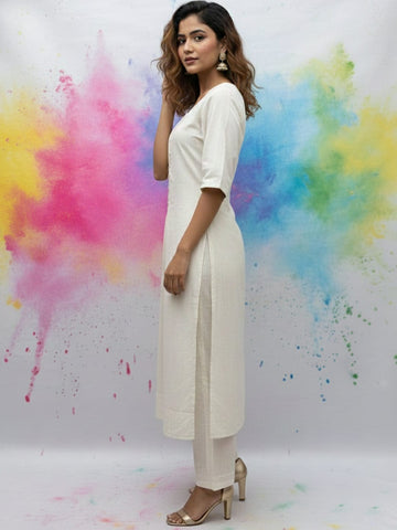 Off-White Half-Sleeve Buttoned Kurta