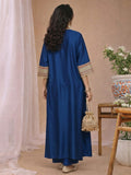 Zari Embroidered Lace Neck Flared Kaftan with Trouser