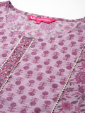 Varanga Women Plus Size Purple Floral Printedstraight Kurta Paired With Tonal Printed Bottom And Dupatta