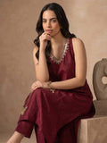 Maroon Cocktail Kurta Set With Mirror Embellishment