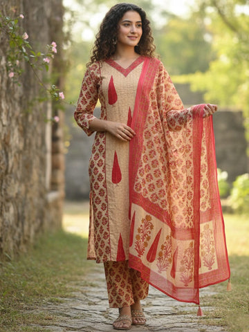 Varanga Ethnic Rust & White Suit Set