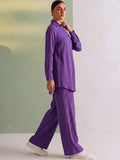Women Purple Solid Relaxed-Fit Shirt & Wide-Leg Co-Ord Set