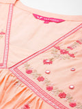 Varanga Floral Embroidered Empire Mirror Work Pure Cotton Kurta with Trousers & Dupatta
