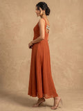 Rust Orange Golden Polka L-Print Sleeveless Anarkali Set