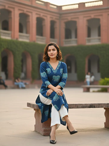 Traditional Jal Pattern Brown Kurta for Women
