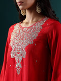 Varanga Women Red Embroidered Straight Kurta Paired With Tonal Bottom And Dupatta