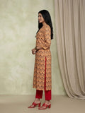 Varanga Yellow colour V neck allover print kurta