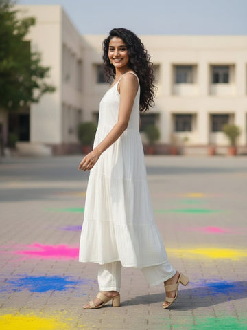 Trendy Lurex kurta Set in Off-White