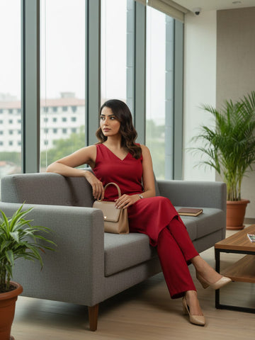The Linear Crimson  kurta Set