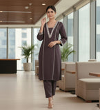 Zari Embroidered Violet Flared Sleeve Kurta with Trouser