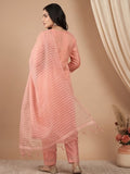 Zari-Embroidered Kurta Paired With Solid Trousers And A Tonal Dupatta .