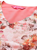 Varanga Biege Floral Printed High Slit Kurta with Trousers
