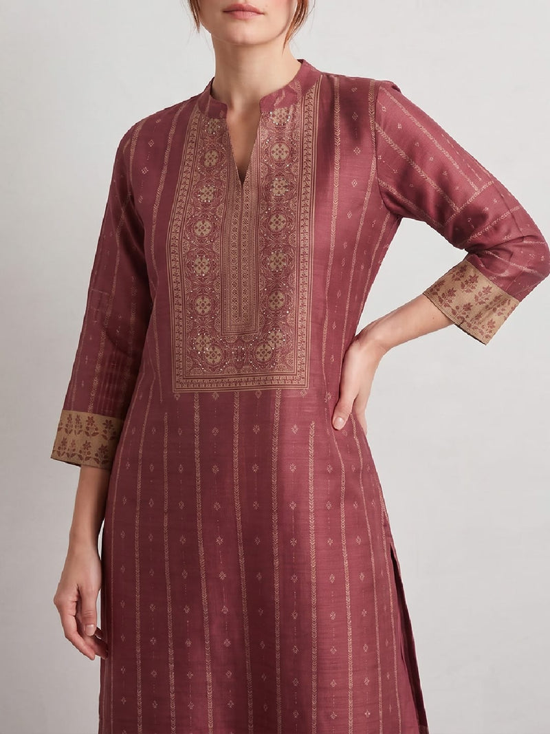 The Mauve Stripe Floral Kurta Set