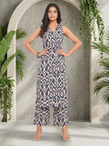 Varanga Women Blue Ikat Printed Straight Kurta With Bottom