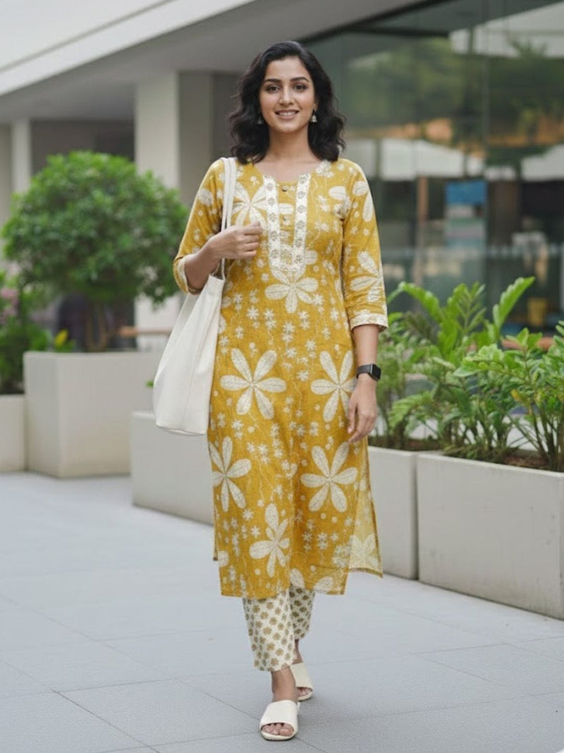 Varanga Women Floral Printed Regular Kurta with Trousers & With Dupatta