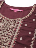 Varanga Women Maroon Embroidered Kurta Paired With Tonal Bottom And Dupatta