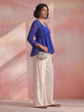 Women's Blue Bandhani Print Peplum Top With V-Neck And Gota Work Detailing
