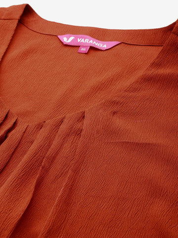 Varanga Women Plus Size Rust Colour, Bishop Sleeve A-Line Kurta Paired With Tonal Bottom