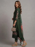 Varanga Women Floral Heavy Thread Embroidered Schffili Hem Kurta With Trouser & Dupatta