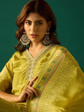 Kurta With Stone-Embellished Print Paired With Solid Ankle-Length Trousers And A Printed Dupatta