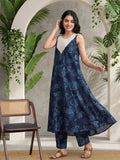 Floral Printed Mirror & Thread Embroidered Yoke Anarkali Kurta With Trouser