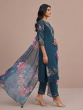 Varanga Women Floral Heavy Thread Embroidered Schffili Hem Kurta With Trouser & Dupatta