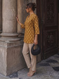 Women's Earthy Brown Block Print Short Kurta