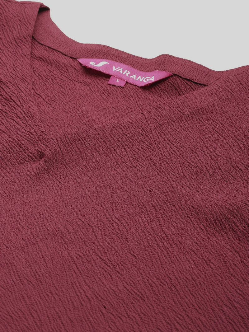 Varanga Women Maroon V Neck A-Line Flared Kurta Paired With Bottom