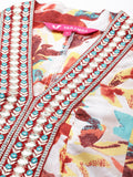 Varanga Women Off-White & Brown Floral Printed V-Neck Anarkali Kurta With Dhoti Pant