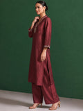 Womens Maroon Mirror-Work Silk Kurta Set