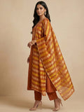 Rust Orange Embroidered Kurta Set With Metallic Striped Dupatta