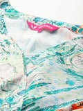 Varanga Women Teal Abstract Printed V-Neck Angrakha Style Top With Printed Flared Bottom