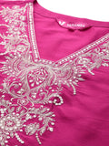 Varanga Women Fuchsia Pink Embroidered Straight Kurta With Bottom And Dupatta