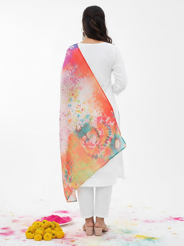 Varanga Women Self Embroidered Schiffli Bordered Kurta with Trouser & Multicolor Dupatta