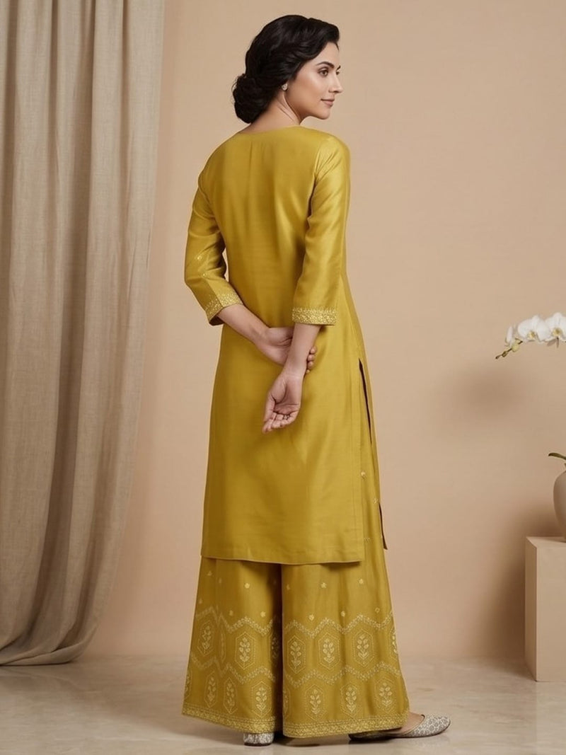 Varanga Women-Bead Work Kurta With Sharara And Dupatta