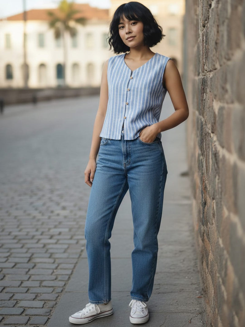 Sky Blue Classic Pinstripe Vest