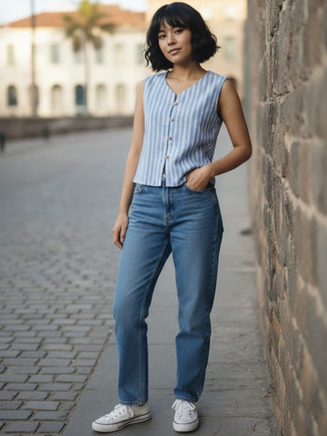 Sky Blue Classic Pinstripe Vest